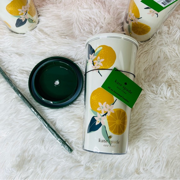 Kate Spade New York Insulated 20 Oz Tumbler With Straw, Orange Toss - Picture 2 of 3